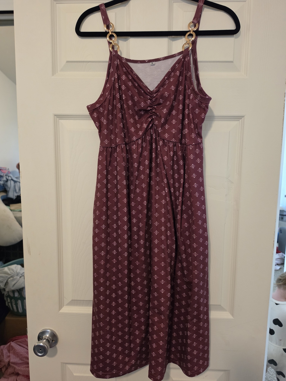 Mauve Printed Maxi Dress with Gold Ring Straps